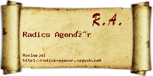 Radics Agenór névjegykártya